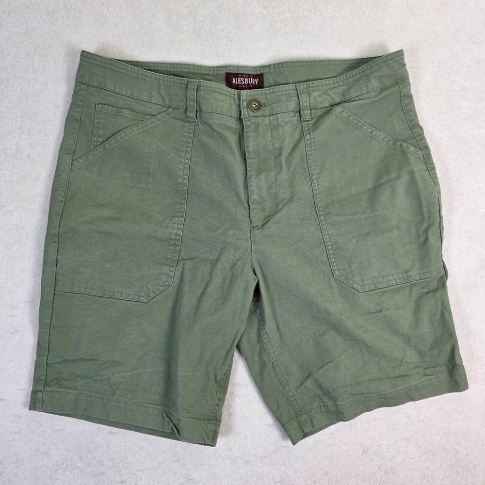 Alesbury Mens Olive Green Utility Canvas Shorts Size 36 x 9 Stretch Cotton